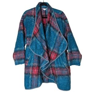 Vintage Prophila Mohair Wool Plaid Waterfall Cardigan Coatigan Cocoon Jacket XL